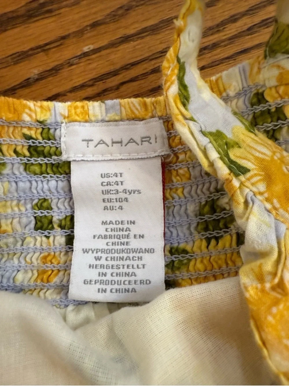 Tahari Sunflower Smocked Tiered Ruffle Dress Size 4T Lace Trim Cottagecore